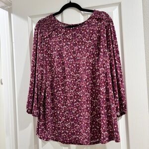 Adrianna Papell Floral Blouse - Burgundy